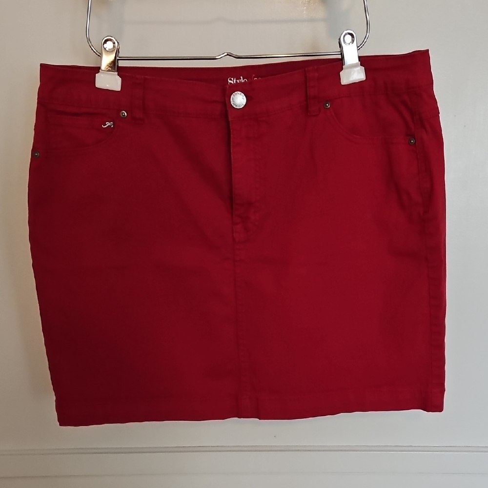 Red Denim Mini Skirt EUC